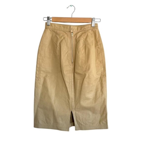 AMATI TAN CREAM LEATHER MIDI PENCIL SKIRT WOMENS VINTAGE 5 / 6 24” - Picture 6 of 7